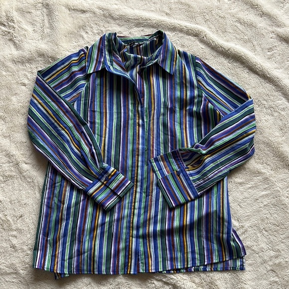 Zac & Rachel Multicolor Striped Button Up Shirt Retro Vibes Long Sleeve Medium - Picture 2 of 9